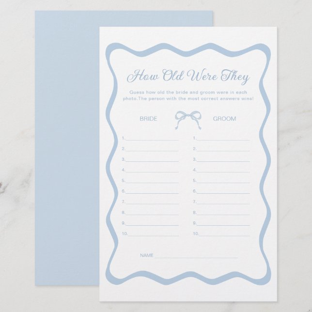 Bow Something Blue Bridal Shower Age Guessing Game (Front/Back)