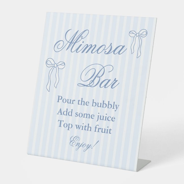 Bow Something Blue Bridal Shower Mimosa Bar Pedestal Sign (Front)