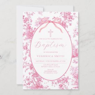 Bow Something Pink Vintage Baptism Cross Floral Invitation