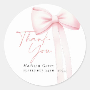 Bow Thank You Card  Classic Round Sticker