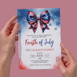 Bow Themed 4th of July Patriotic Party Invitation
