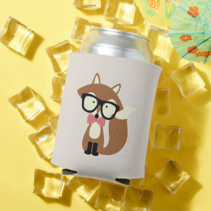 Bow Tie and Glasses Hipster Brown Fox Can Cooler