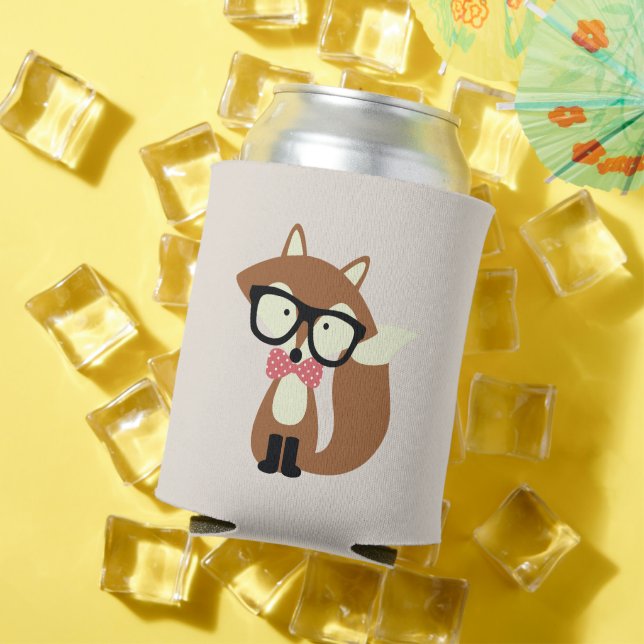 Bow Tie and Glasses Hipster Brown Fox Can Cooler (In Situ Summer)