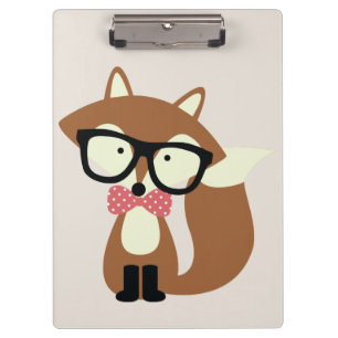 Bow Tie and Glasses Hipster Brown Fox Clipboard