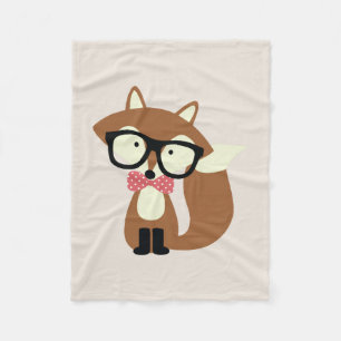 Bow Tie and Glasses Hipster Brown Fox Fleece Blanket
