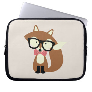 Bow Tie and Glasses Hipster Brown Fox Laptop Sleeve