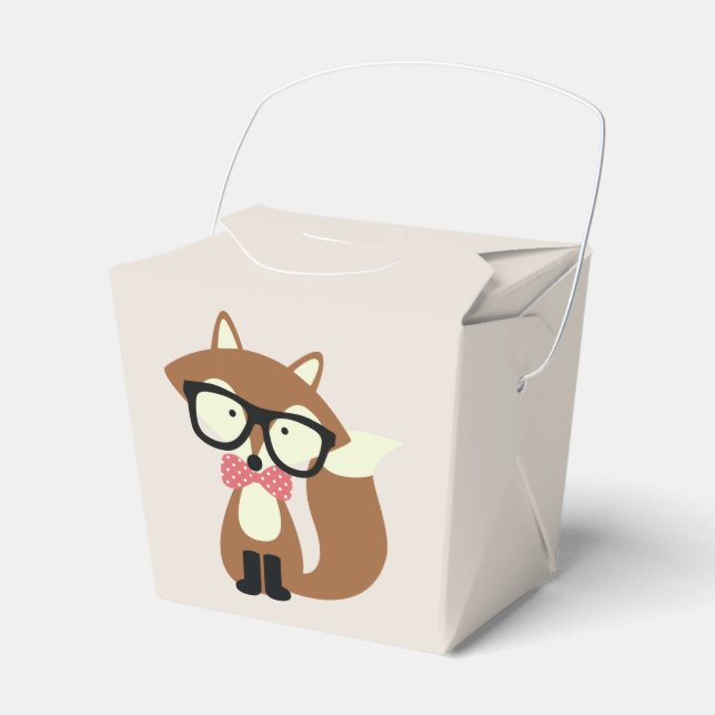 Bow Tie and Glasses Hipster Brown Fox Personalized Favor Box (Front Side)