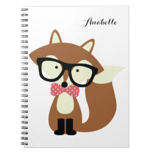 Bow Tie and Glasses Hipster Brown Fox Personalized Notebook