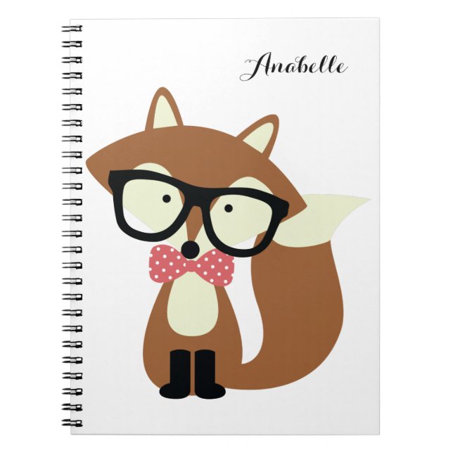 Bow Tie and Glasses Hipster Brown Fox Personalized Notebook (Front)