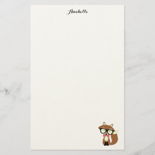 Bow Tie and Glasses Hipster Brown Fox Personalized Stationery