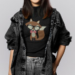 Bow Tie and Glasses Hipster Brown Fox T-Shirt<br><div class="desc">Adorable vector illustration of a cute little brown fox wearing an oversized pair of glasses and red and white polka dot pattern bow tie.</div>