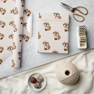 Bow Tie and Glasses Hipster Brown Fox Wrapping Paper