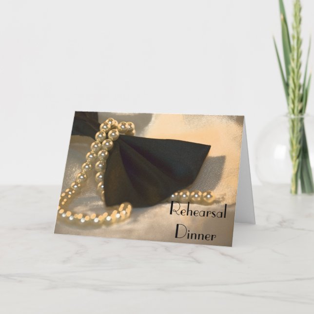Bow Tie and White Pearls Wedding Rehearsal Dinner Invitation (Front)