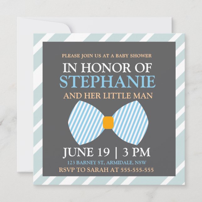 Bow tie baby boy shower invites (Front)