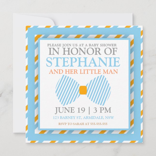 Bow tie baby boy shower invites (Front)