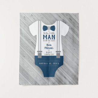 Bow Tie Baby Shower Backdrop, Navy, Aqua Tapestry