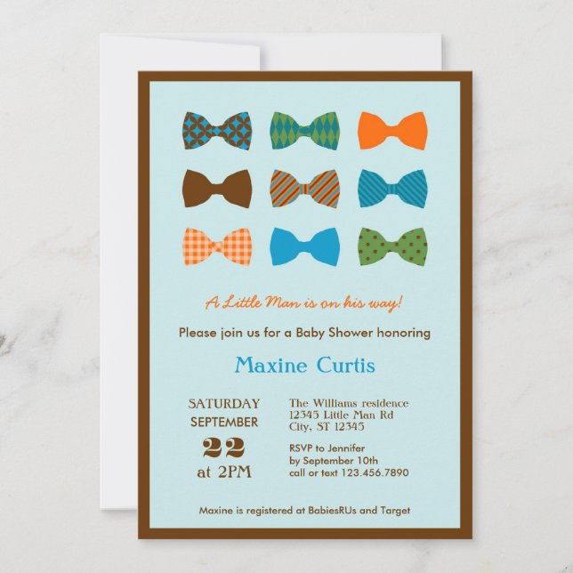 Bow Tie Baby Shower Invitation (Front)