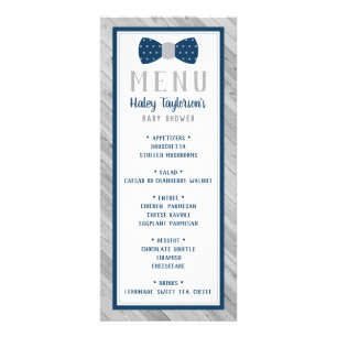 Bow Tie Baby Shower Menu Card, Blue and Grey