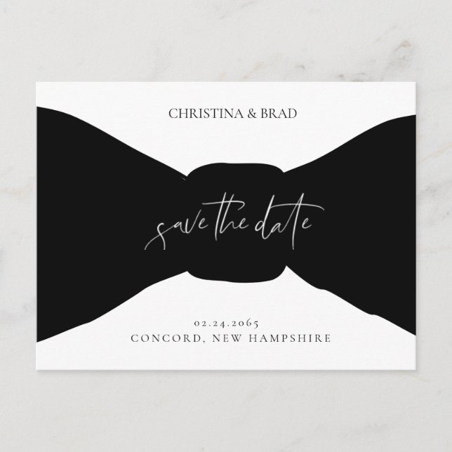 Bow Tie Black and White Save the Date Announcement (Front)