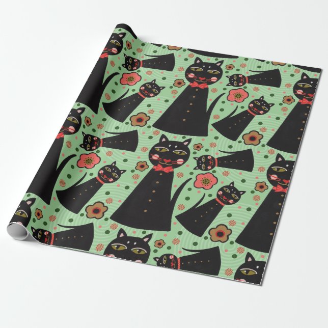 Bow Tie Black Cat Wrapping Paper (Unrolled)