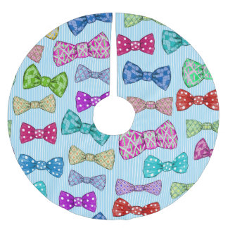 Bow tie, blue stripes, watercolor. brushed polyester tree skirt