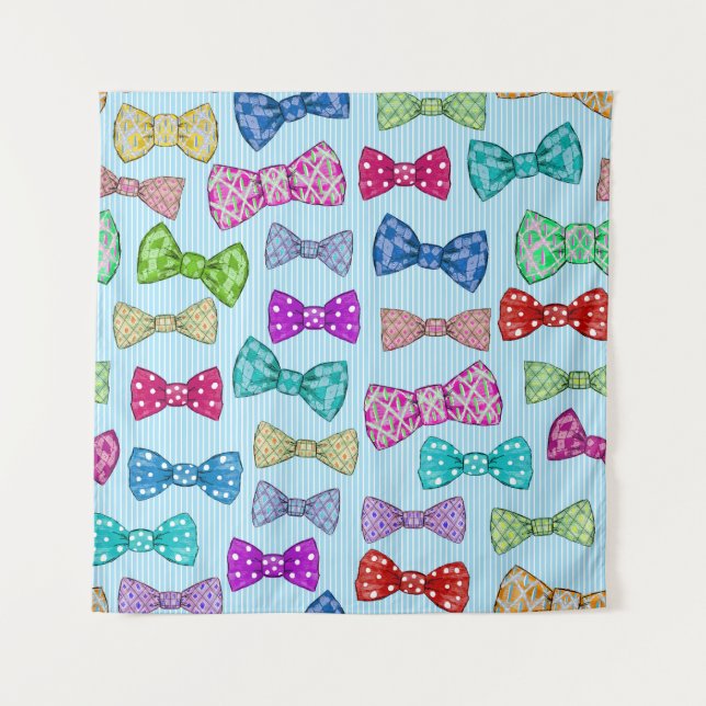 Bow tie, blue stripes, watercolor. tapestry (Front)