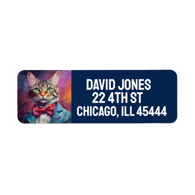 BOW TIE CUTE CAT ART RETURN ADDRESS LABELS (Front)