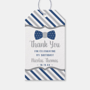 Bow Tie Favour Tag in Blue and Grey, Little Man