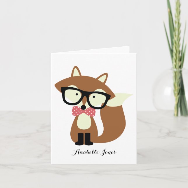 Bow Tie Hipster Fox Folded Thank You Notes (Front)