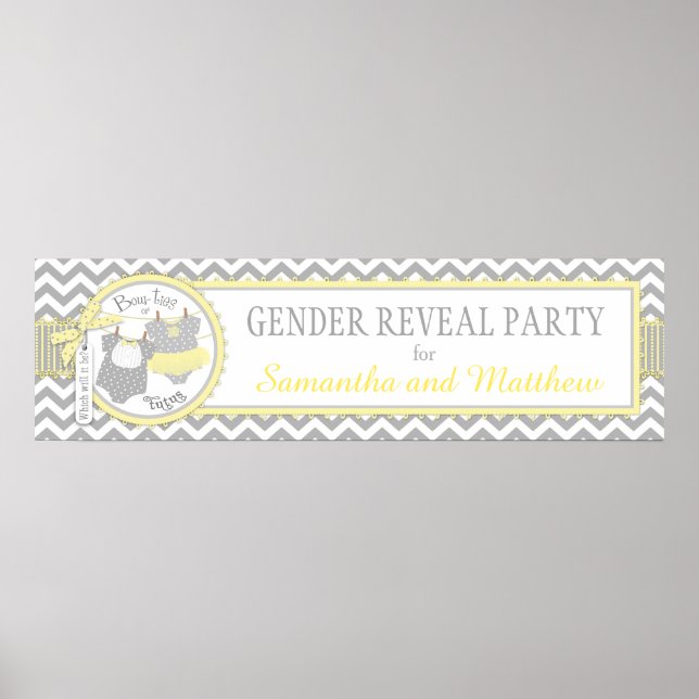 Bow-tie or Tutu Gender Reveal Banner Poster (Front)