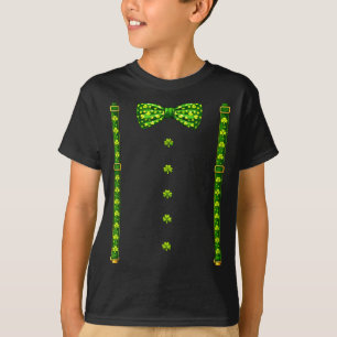 Bow tie suspenders green shamrocks st patricks day T-Shirt