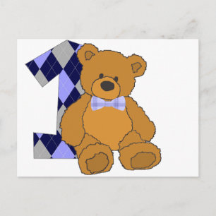 Bow Tie Teddy Bear with Number 1 Postcard