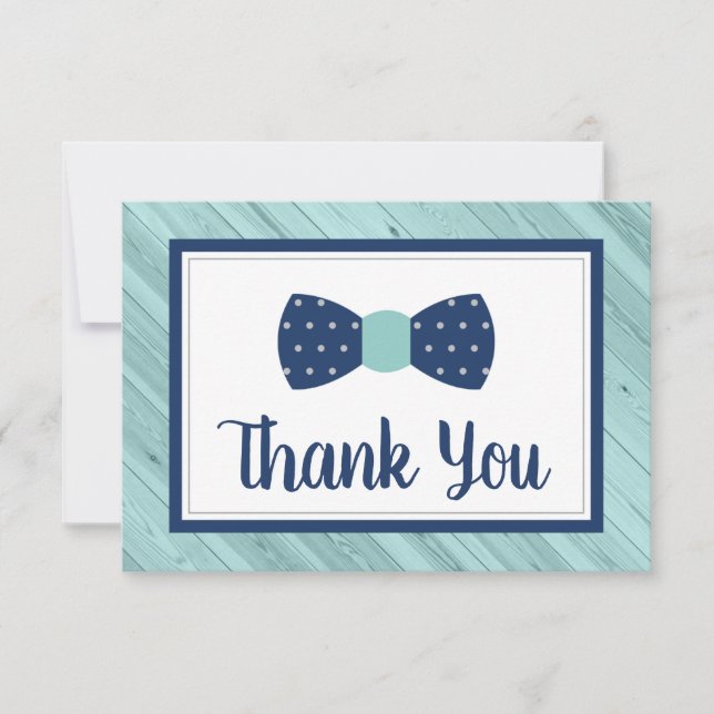 Bow Tie Thank You Card, Navy, Aqua Card (Front)