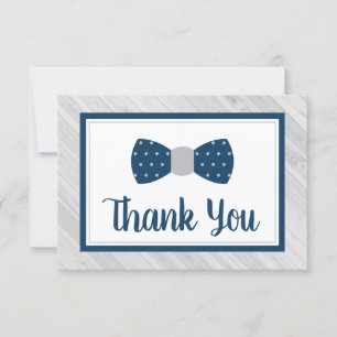 Bow Tie Thank You Card, Navy, Grey Card