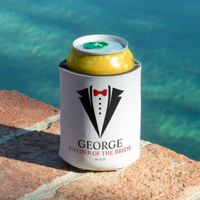 Bow Tie Tuxedo "Father of The Bride" Personalized Can Cooler (In Situ Pool)