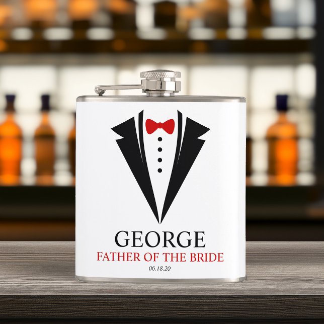 Bow Tie Tuxedo "Father of the Bride" Personalized Hip Flask (Creator Uploaded)