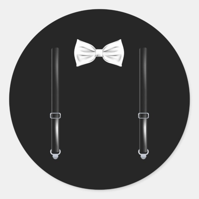 Bow Tie With Suspenders Funny Wedding And Special  Classic Round Sticker (Front)
