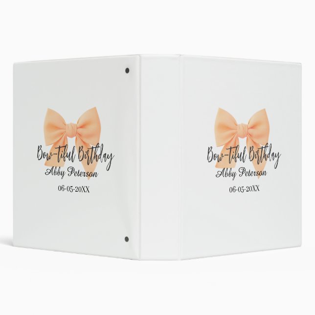 Bow-tiful birthday orange bow name date simple pas binder (Background)