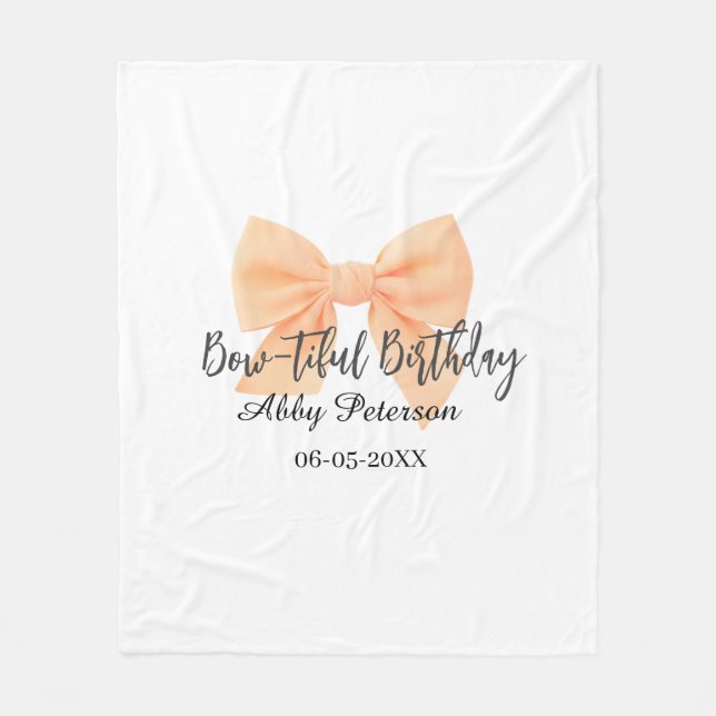 Bow-tiful birthday orange bow name date simple pas fleece blanket (Front)