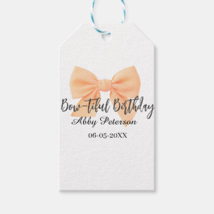 Bow-tiful birthday orange bow name date simple pas gift tags