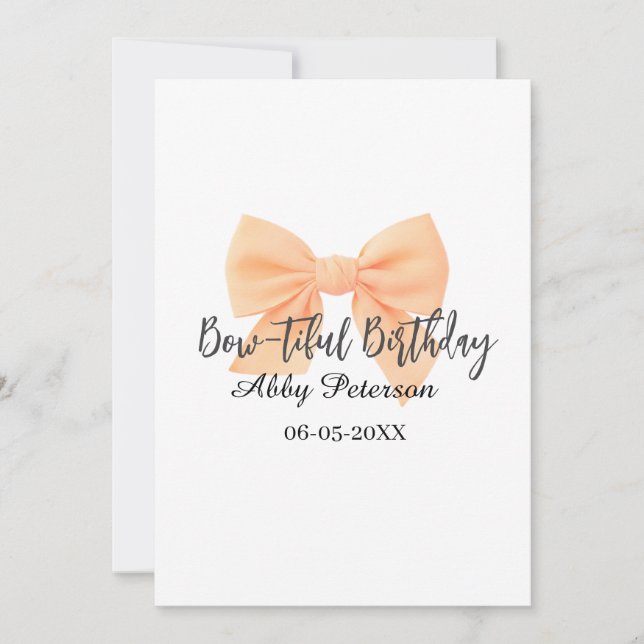 Bow-tiful birthday orange bow name date simple pas invitation (Front)