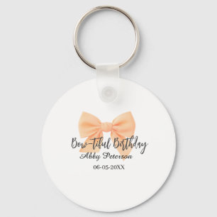 Bow-tiful birthday orange bow name date simple pas keychain