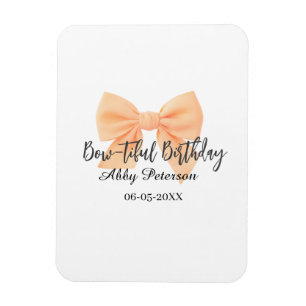 Bow-tiful birthday orange bow name date simple pas magnet