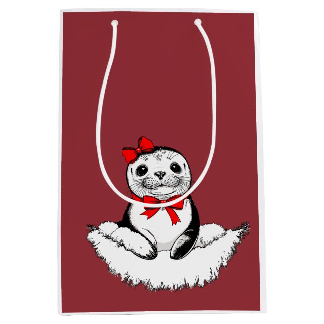 Bow-tiful Seal – Christmas Edition Medium Gift Bag (Front)