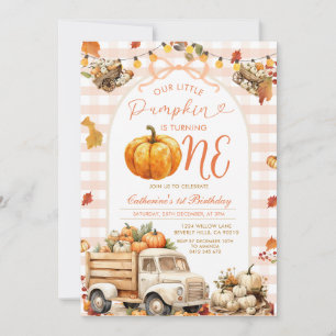 Bow Truck Pumpkin 1st Birthday Fall Autumn Floral Invitation