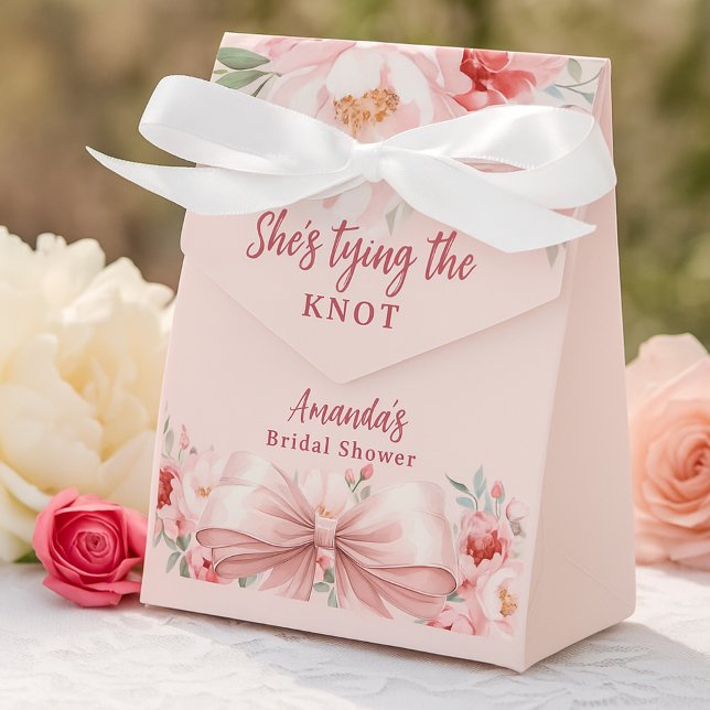 Bow tying the knot pink florals Bridal Shower Favor Box (Creator Uploaded)