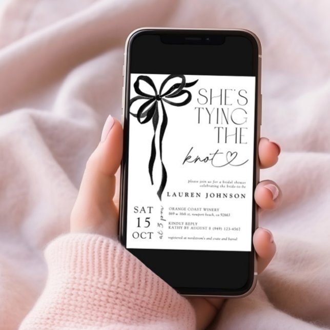 Bow Tying the Knot QR Photo Bridal Shower Invitation (Creator Uploaded)