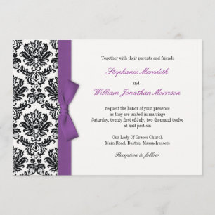 Bow violet avec Mariage damassé Invitation