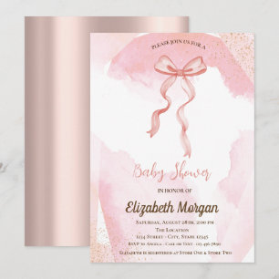 Bow Watercolor Paint Splash Rose Gold  Baby Shower Invitation