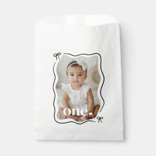 Bow Wavy Border Photo 1st Birthday Favour Bag